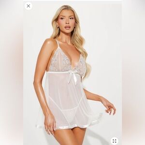 Fashion Nova Sheer White Lace Chemise